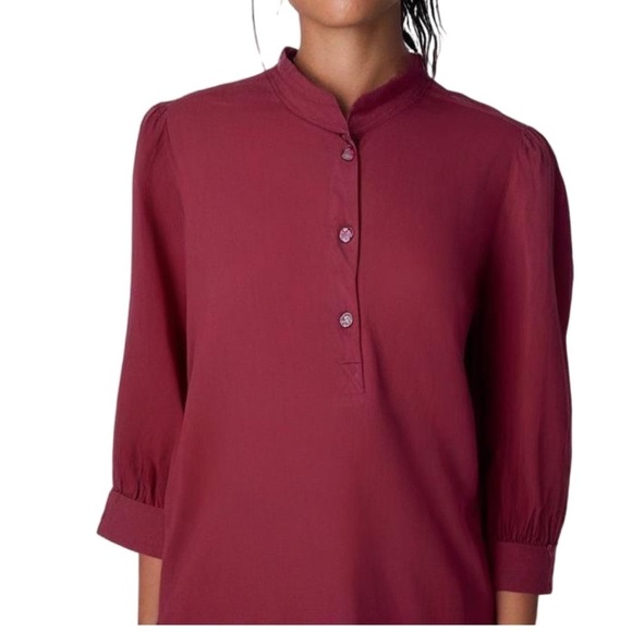 Banana Republic Tops - NWOT Banana Republic | 2022 Three Quarters Length Puff Sleeve Henley Burgundy